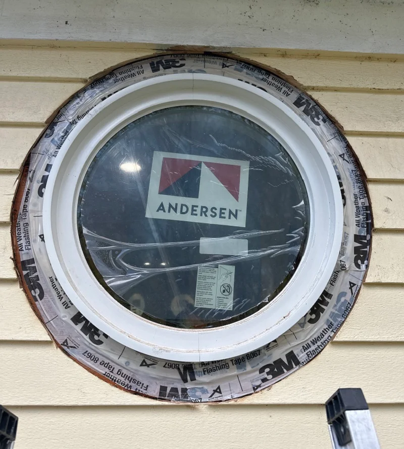 Custom Andersen circle window installed in New Canaan, CT